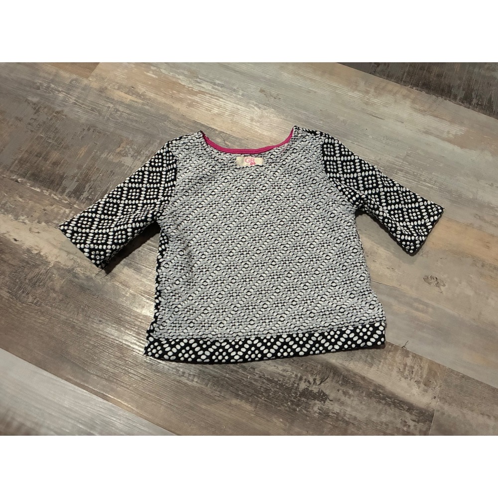 GB Girls Black White Textured Geometric Knit Top Pink Trim Size Small
